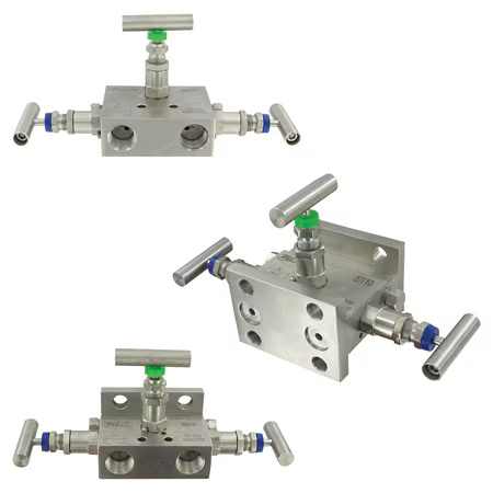 316 SS 3-Valve Block Manifold for Oil, Water, Chemicals & Steam